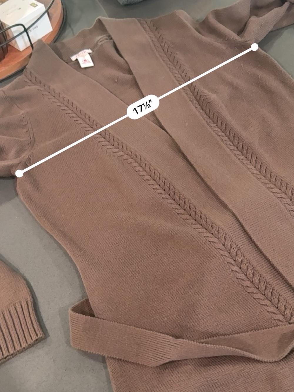 IZOD Brown Belted Open Front Cardigan Sweater Small - Picture 4 of 8